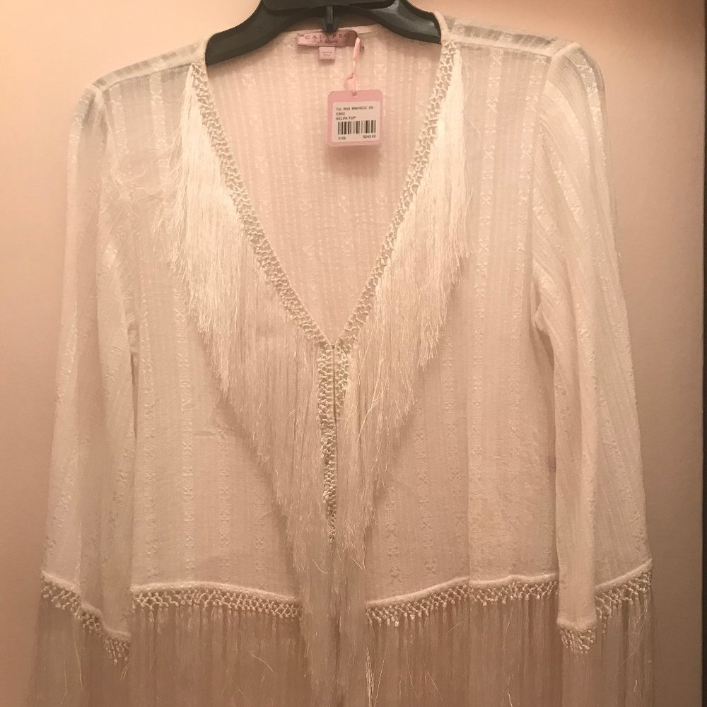White Semi Sheer Fringe L/S Top